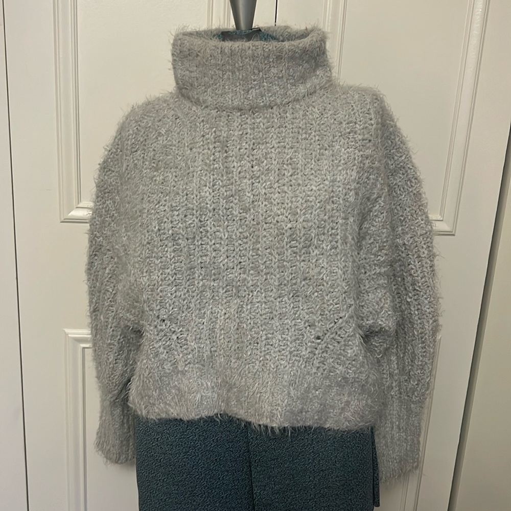 Express wide turtleneck cropped fuzzy sweater.